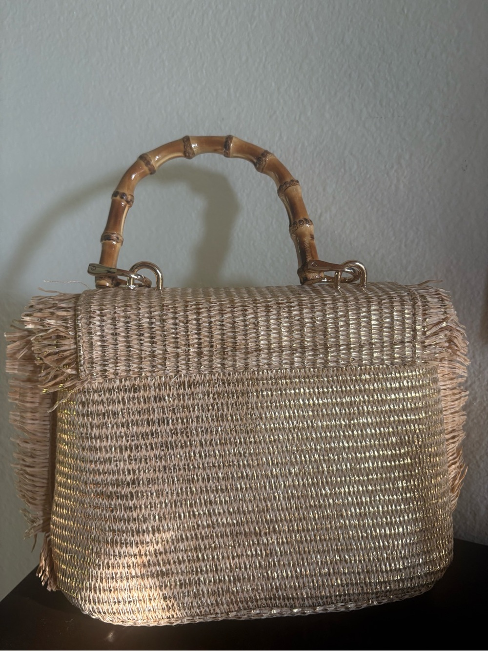 Tommy Bahama Straw Shoulder Bag with Bamboo Handle - Natural - Picture 2 of 9